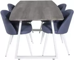 Venture Design Valgomojo stalas ir kėdžių komplektas Inca pilkos ąžuolo/baltos mėlynos medžiagos