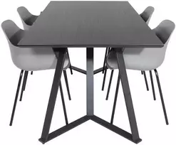 Venture Design Valgomojo stalas ir valgomojo kėdės Marina juodos plastikinės