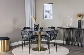 Venture Design Valgomojo stalas ir kėdžių komplektas Estelle Apvalus valgomojo stalas 106x75 cm Juodas