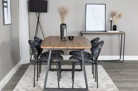 Venture Design Valgomojo stalo ir kėdžių komplektas Inca 160x200x85x75 cm ąžuolas juoda audinys