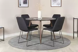 Venture Design Valgomojo komplektas Plaza apvalus stalas 100 cm juodas juodos medžiagos valgomojo baldai