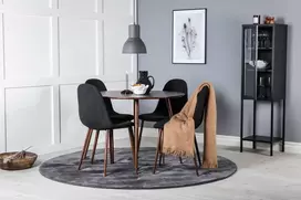Venture Design Valgomojo stalas ir kėdžių komplektas Plaza 100 cm riešutas juoda medžiaga
