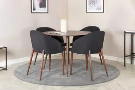 Venture Design Valgomojo stalas ir kėdžių komplektas Plaza apvalus stalas 100 cm riešutmedžio juodos medžiagos