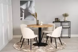 Venture Design Valgomojo stalas ir kėdžių komplektas Cirebon 100 cm juodas aksomas