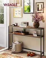 Songmics Konsolinis stalas 20x120x80 cm Rudas ir Juodas MDF plokštė ir Plienas