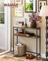 Songmics Konsolinis stalas 20x80x80 cm Rudas ir Juodas MDF plokštė ir Plienas