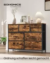 Songmics Komoda 7 stalčiai Plienas MDF Netikras audinys Rustiškas rudas Juodas Saugojimas