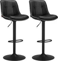 Songmics Baro kėdės, aukščio reguliavimas, sukamasis, dygsniuotas PU užvalkalas, su atlošu ir pakoju, 42,9x48,1x93,1-114,1 cm, juodos spalvos, plienas