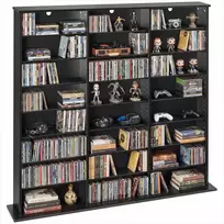 Medijos laikymo spintelė, 8 aukštų DVD lentynų organizatorius CD, DVD diskams, knygoms ir žaidimams, reguliuojamos lentynos, stabilus dizainas, juodas multimedijos laikymo stovas