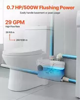 Smulkinimo siurblys nuotekoms ir tualetui, 500W 4 įleidimo angos, 110 L/min srautas 8 m kėlimas, rūsiui dušui kriauklei skalbyklai voniai, nuotekų šalinimo įrenginys, fekalinis siurblys