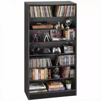 Medijos laikymo spintelė CD, DVD diskams, knygoms ir žaidimams, 7 aukštų reguliuojamos lentynos, stabilus dizainas, 70 x 30 x 140 cm, CD lentyna, multimedijos organizatorius, medinė lentyna