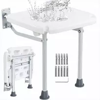 Prie sienos tvirtinama sulankstoma dušo kėdė, sulankstomas dušo suoliukas, vietą taupanti dušo sėdynė, vandeniui atspari PE medžiaga, 226.8kg apkrova, senjorams ir suaugusiems, vonios kambario įranga