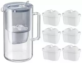 Vandens filtravimo ąsotis Aquaphor Glass 2,5L, pilkas, su 6 vnt vandens filtrų