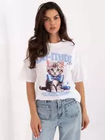 Marškinėliai moteriški balti su katės raštu CAT-ITUDE