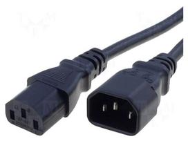 Cable | IEC C13 female,IEC C14 male | 2m | black | PVC | 3x1mm2 | 10A