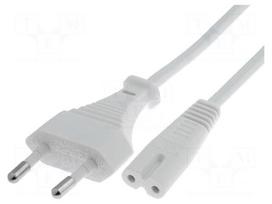 Cable | CEE 7/16 (C) plug,IEC C7 female | 3m | Sockets: 1 | white | PVC