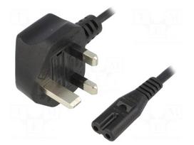 Cable | BS 1363 (G) plug,IEC C7 female | 3m | Sockets: 1 | black | PVC