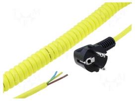 Cable | CEE 7/7 (E/F) plug angled,wires | coiled | yellow | PUR | 250V