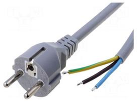 Cable | CEE 7/7 (E/F) plug,wires | 1.8m | grey | PVC | 3x1,5mm2 | 16A