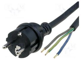 Cable | CEE 7/7 (E/F) plug,wires | Len: 1.5m | black | rubber | 16A