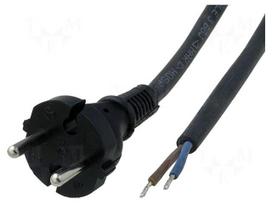 Cable | CEE 7/17 (C) plug,wires | 1.5m | black | rubber | 2x1mm2 | 16A