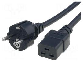 Cable | CEE 7/7 (E/F) plug,IEC C19 female | 2m | black | PVC | 3x1mm2