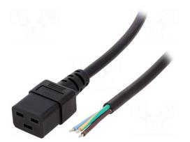 Cable | IEC C19 female,wires | Len: 5m | black | PVC | 3G1,5mm2