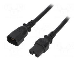 Cable | IEC C15 female,IEC C14 male | 3m | black | PVC | 3x14AWG | 15A