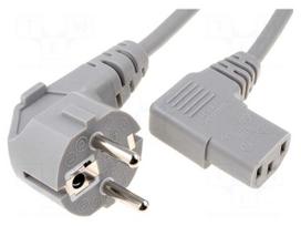 Cable | CEE 7/7 (E/F) plug angled,IEC C13 female 90° | 1m | grey