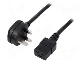 Cable | BS 1363 (G) plug,IEC C19 female | 1.5m | black | PVC | 13A