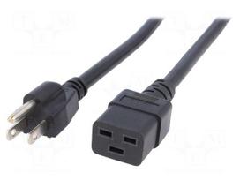 Cable | NEMA 5-15 (B) plug,IEC C19 female | 5m | black | PVC | 3x14AWG