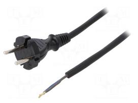 Cable | CEE 7/17 (C) plug,wires | 5m | black | rubber | 2x1mm2 | 16A