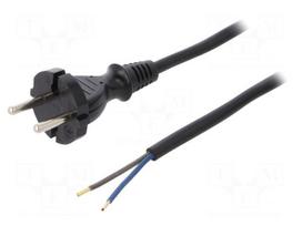 Cable | CEE 7/17 (C) plug,wires | 5m | black | rubber | 2x1,5mm2 | 16A