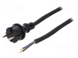 Cable | CEE 7/17 (C) plug,wires | 5m | black | rubber | 2x1,5mm2 | 16A