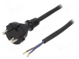 Cable | CEE 7/17 (C) plug,wires | 2m | black | rubber | 2x1mm2 | 16A
