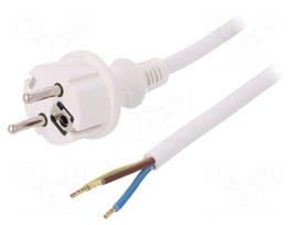 Cable | SCHUKO plug,CEE 7/7 (E/F) plug,wires | 3m | white | PVC | 16A