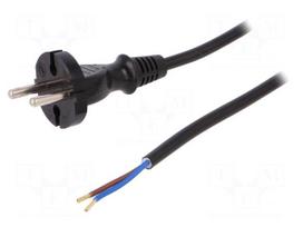 Cable | CEE 7/17 (C) plug,wires | 1.5m | black | PVC | 2x1mm2 | 16A | 250V