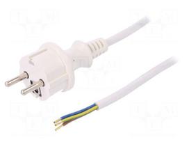 Cable | SCHUKO plug,CEE 7/7 (E/F) plug,wires | 3m | white | PVC | 16A