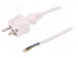 Cable | SCHUKO plug,CEE 7/7 (E/F) plug,wires | 5m | white | PVC | 16A