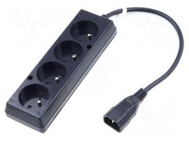 Cable | CEE 7/5 (E) socket,IEC C14 male | 0.3m | Sockets: 4 | black