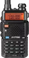 Baofeng dviejų juostų racija su 128 kanalais, 1800 mAh akumuliatoriumi, UHF/VHF 144–146/430–440 MHz, GT-5R