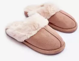 Moteriškos šlepetės su kailiu Smėlio spalvos Pinky BSB27294