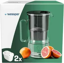 Wessper vandens filtruojantis ąsotis, borosilikatinio stiklo, 2,5 l, su filtrais, suderinamas su Brita Maxtra, juodas, AQUAMAX Crystalline