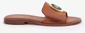 Odinės šlepetės su dekoru ir lygiu kulnu Zazoo camel