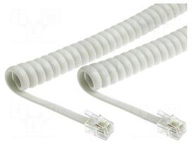 Cable: telephone | coiled,interlaced | RJ9 plug,both sides | white