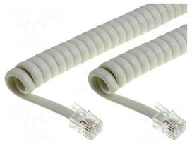Cable: telephone | coiled,interlaced | RJ9 plug,both sides | ivory