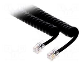 Cable: telephone | coiled,interlaced | RJ9 plug,both sides | black