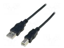 Cable | USB 2.0 | USB A plug,USB B plug | nickel plated | 1.8m | black
