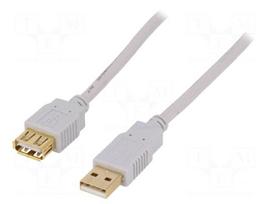 Cable | USB 2.0 | USB A socket,USB A plug | gold-plated | 3m | grey