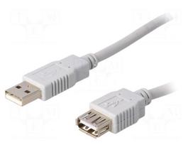 Cable | USB 2.0 | USB A socket,USB A plug | 3m | grey | Core: Cu